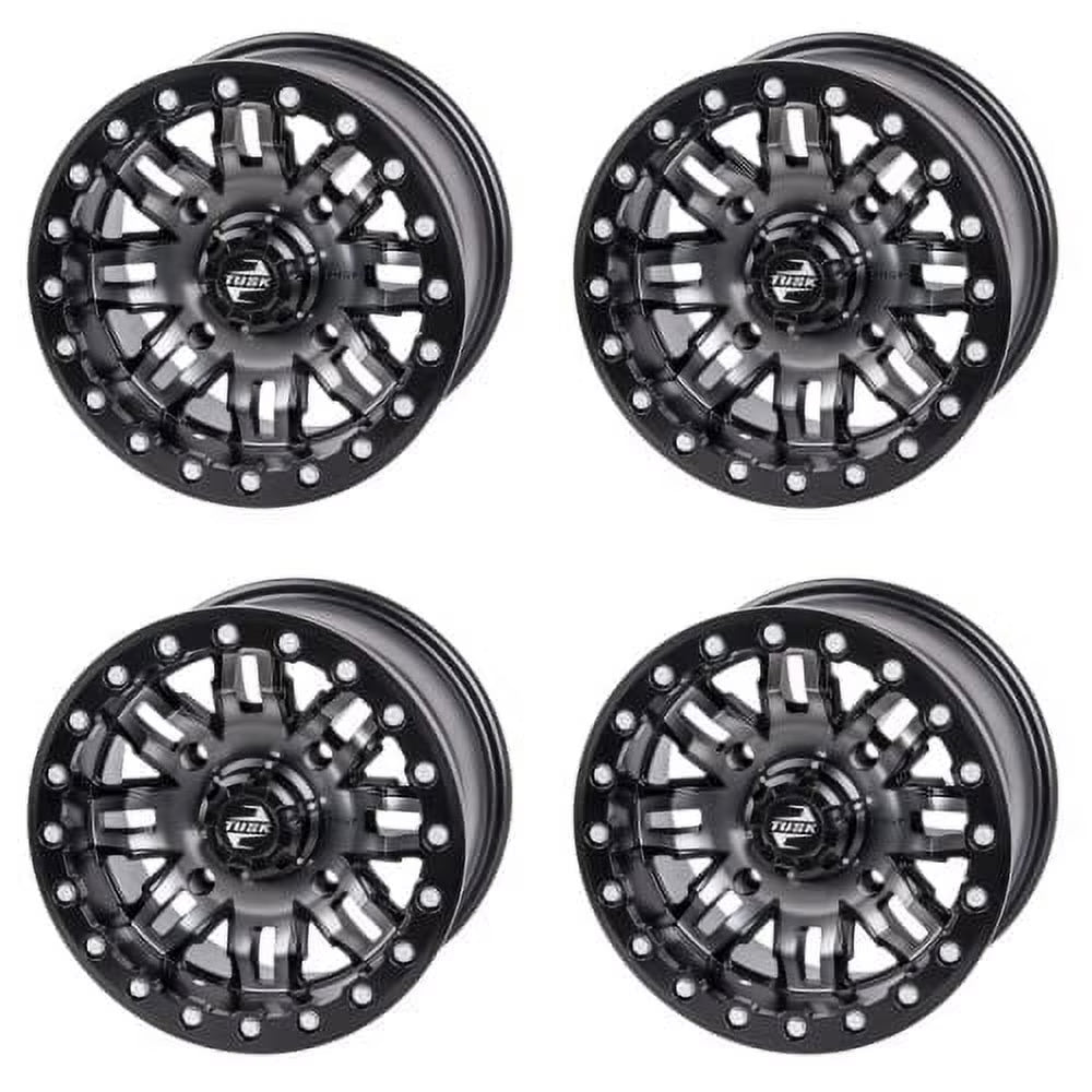 (Lot de 4) Jantes Beadlock Tusk Teton 4/156 15x10 5.0 + 5.0 Gris canon/Noir pour Polaris RZR XP 1000 Desert Edition 2015