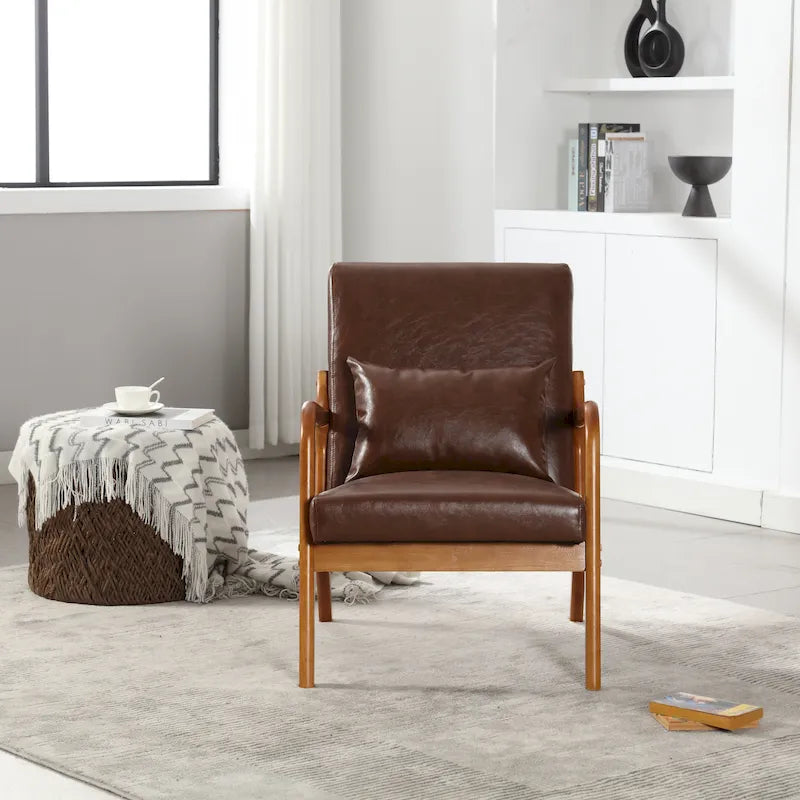 Fauteuil d'appoint en velours avec cadre en bois massif et coussin confortable