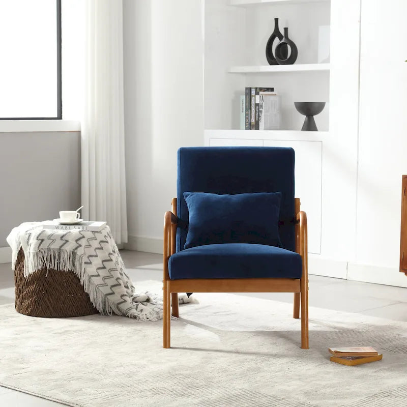 Fauteuil d'appoint en velours avec cadre en bois massif et coussin confortable