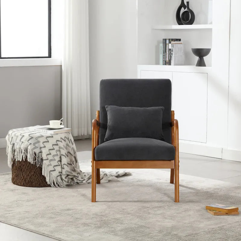 Fauteuil d'appoint en velours avec cadre en bois massif et coussin confortable