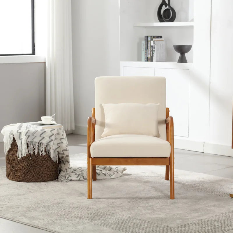 Fauteuil d'appoint en velours avec cadre en bois massif et coussin confortable