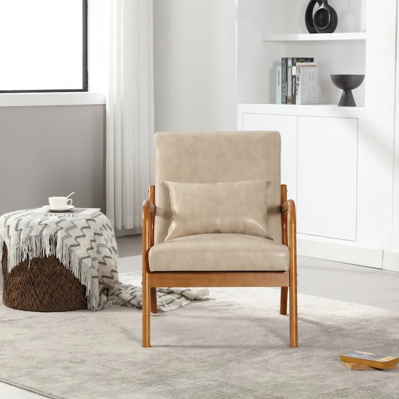 Fauteuil d'appoint en velours avec cadre en bois massif et coussin confortable