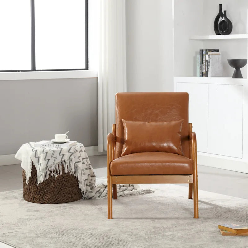 Fauteuil d'appoint en velours avec cadre en bois massif et coussin confortable