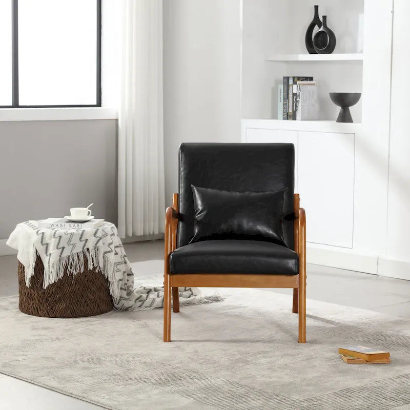 Fauteuil d'appoint en velours avec cadre en bois massif et coussin confortable