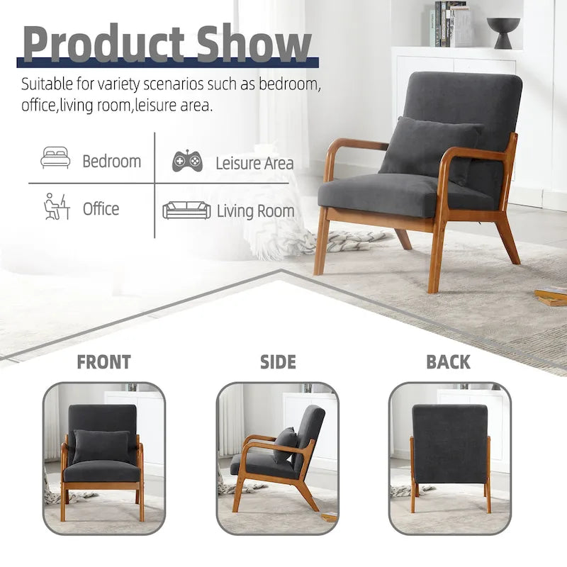 Fauteuil d'appoint en velours avec cadre en bois massif et coussin confortable