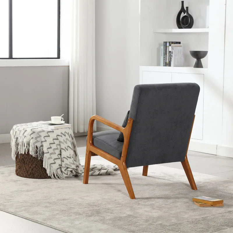 Fauteuil d'appoint en velours avec cadre en bois massif et coussin confortable