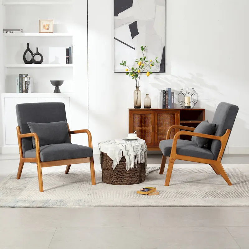 Fauteuil d'appoint en velours avec cadre en bois massif et coussin confortable