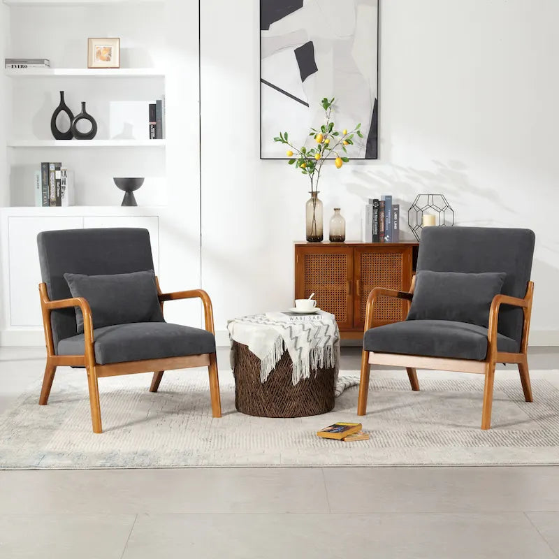 Fauteuil d'appoint en velours avec cadre en bois massif et coussin confortable
