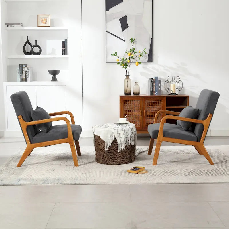Fauteuil d'appoint en velours avec cadre en bois massif et coussin confortable
