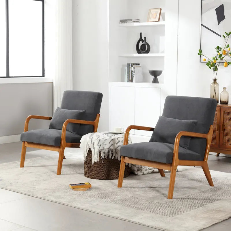 Fauteuil d'appoint en velours avec cadre en bois massif et coussin confortable