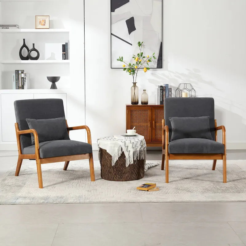 Fauteuil d'appoint en velours avec cadre en bois massif et coussin confortable