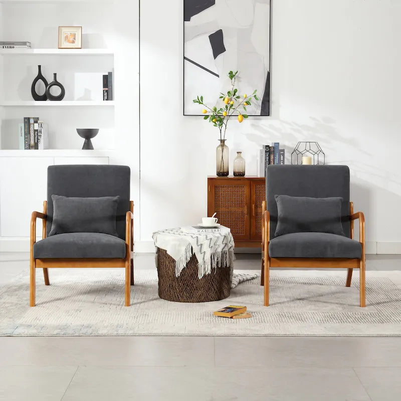 Fauteuil d'appoint en velours avec cadre en bois massif et coussin confortable