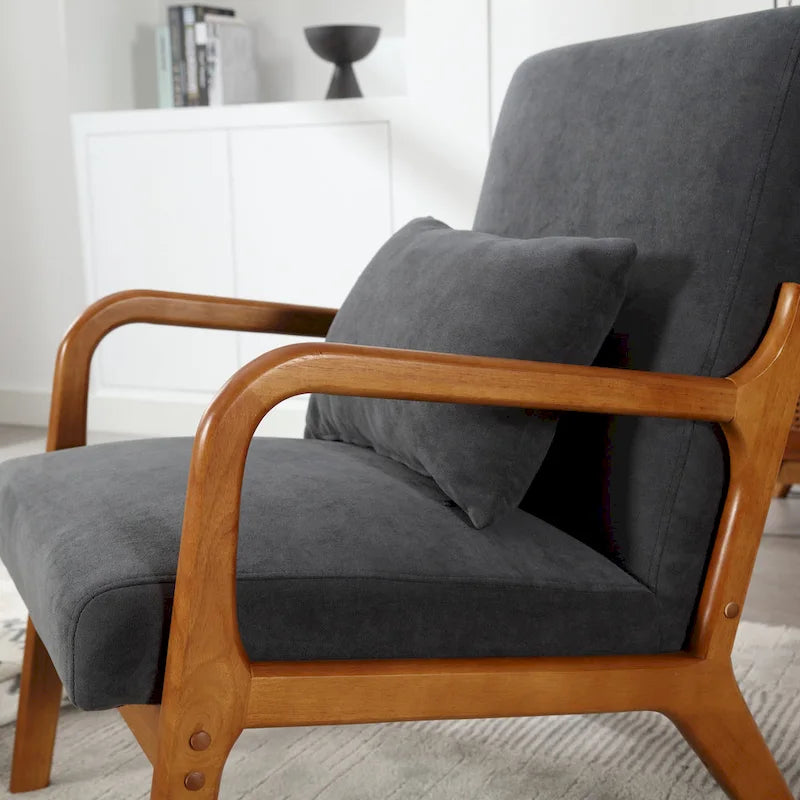Fauteuil d'appoint en velours avec cadre en bois massif et coussin confortable