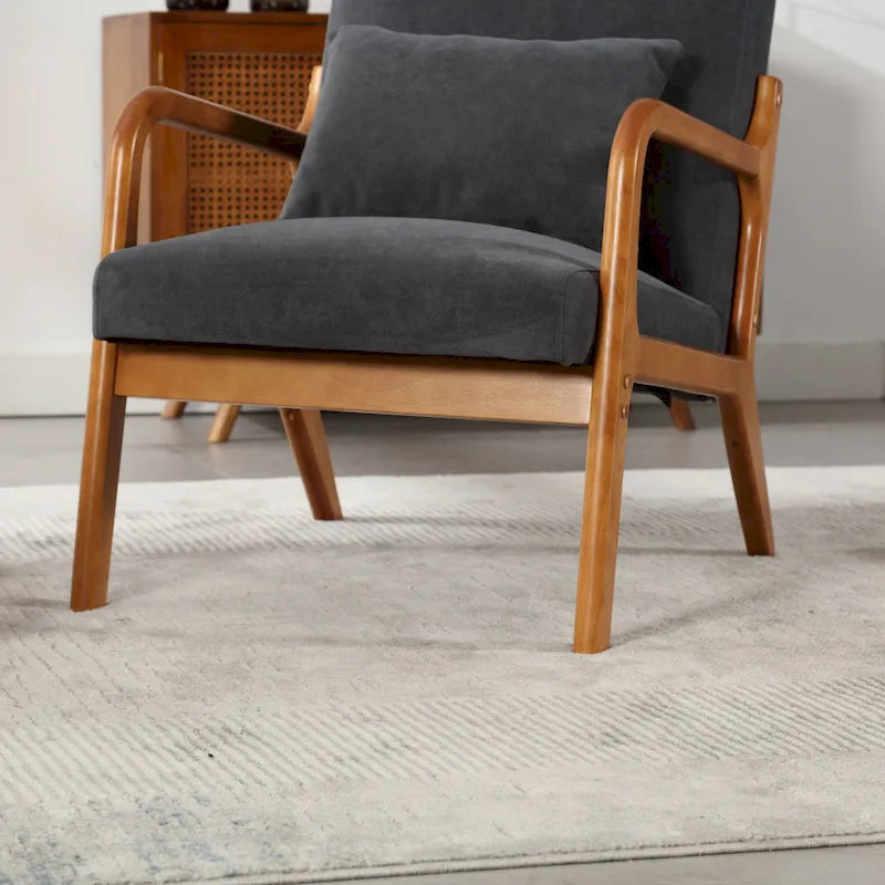 Fauteuil d'appoint en velours avec cadre en bois massif et coussin confortable