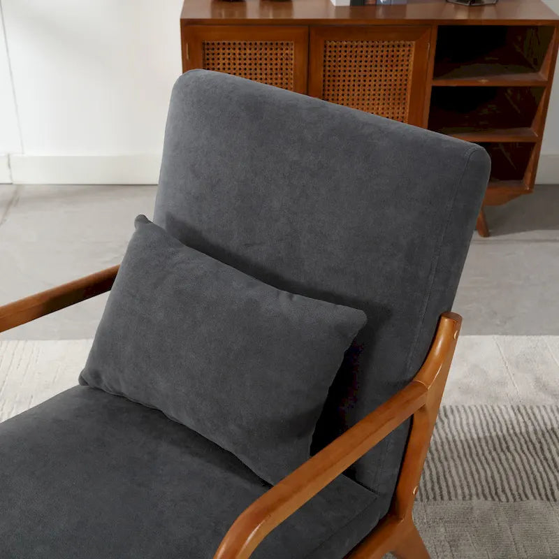Fauteuil d'appoint en velours avec cadre en bois massif et coussin confortable