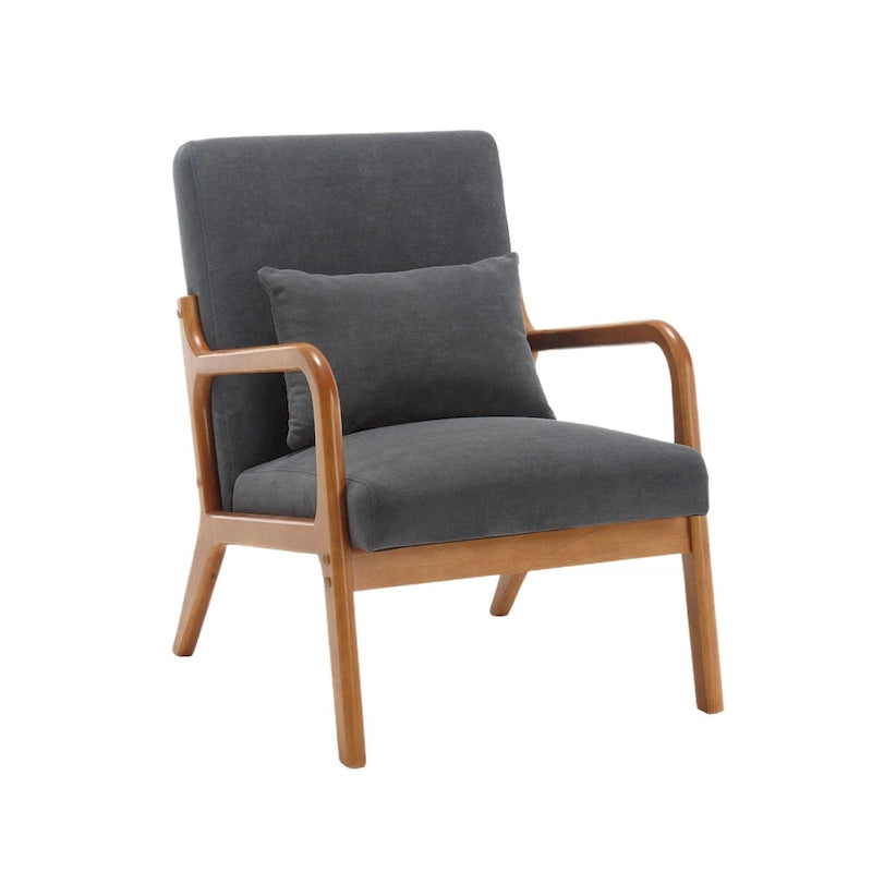 Fauteuil d'appoint en velours avec cadre en bois massif et coussin confortable