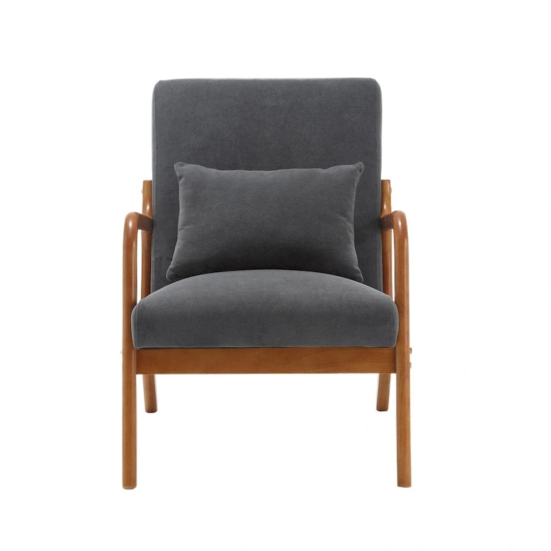 Fauteuil d'appoint en velours avec cadre en bois massif et coussin confortable