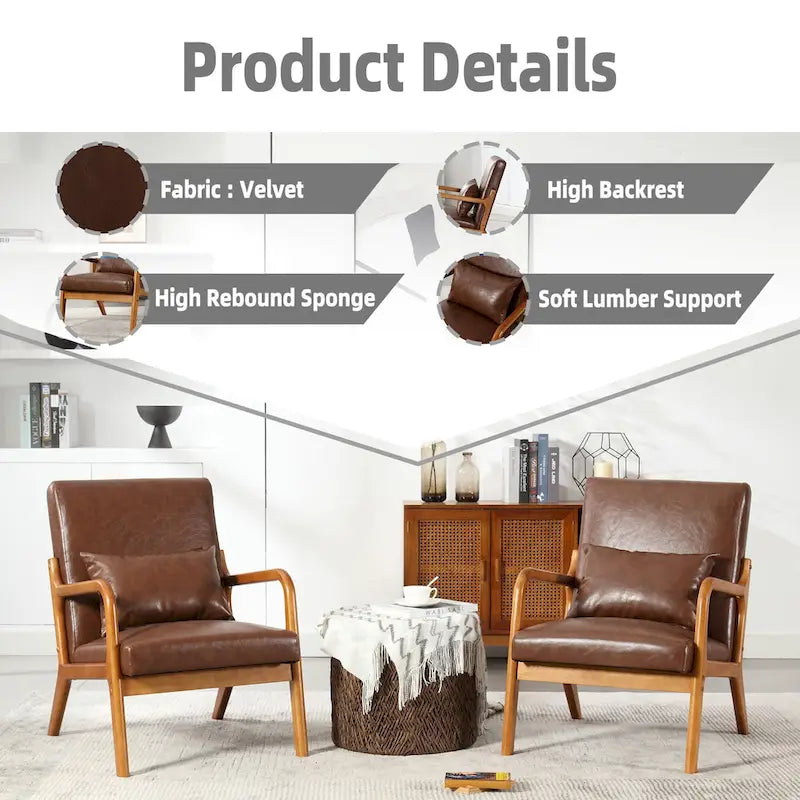 Fauteuil d'appoint en velours avec cadre en bois massif et coussin confortable