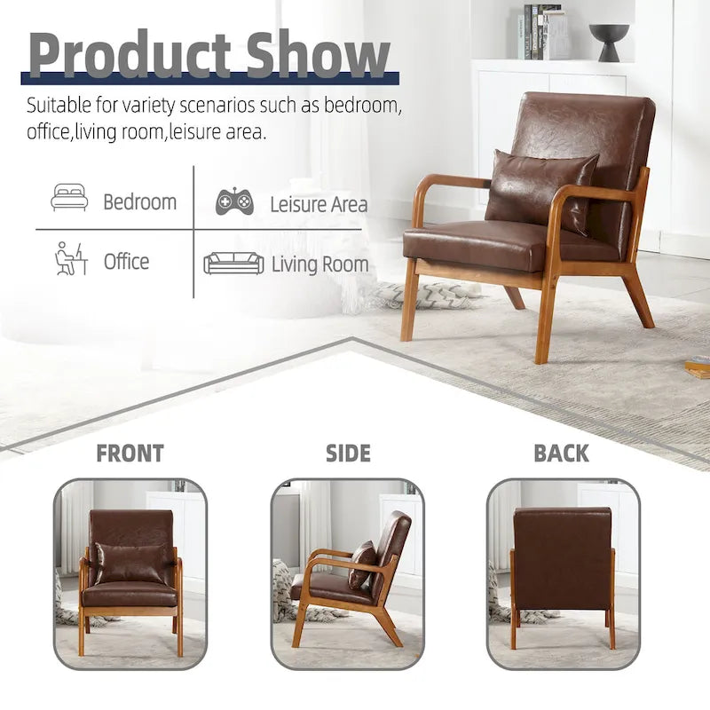 Fauteuil d'appoint en velours avec cadre en bois massif et coussin confortable