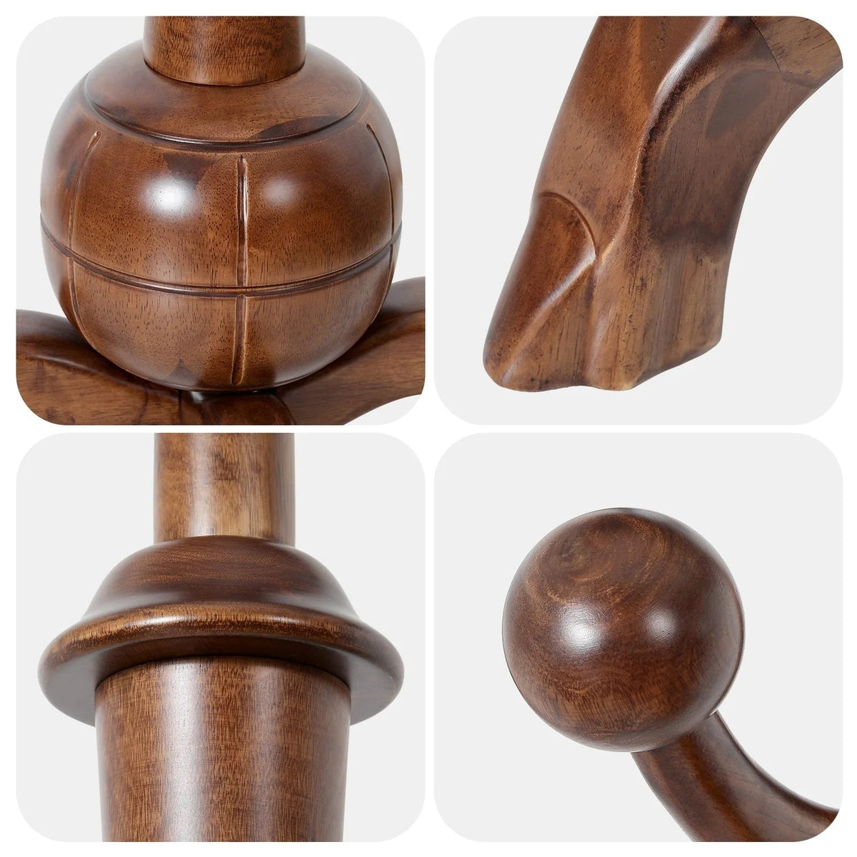Porte-manteau sur pied en bois d'hévéa forme branche d'arbre avec 8 crochets - 24,5 L x 70,87 H