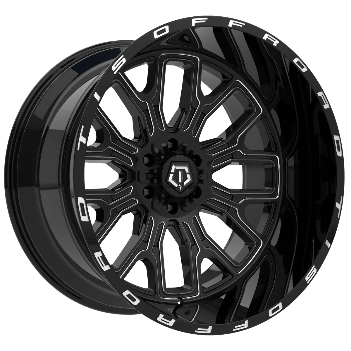 1 TIS 26x14 6X135 / 6X5.50 -76 560BM Noir brillant avec accents fraisés et logo sur le rebord de la jante