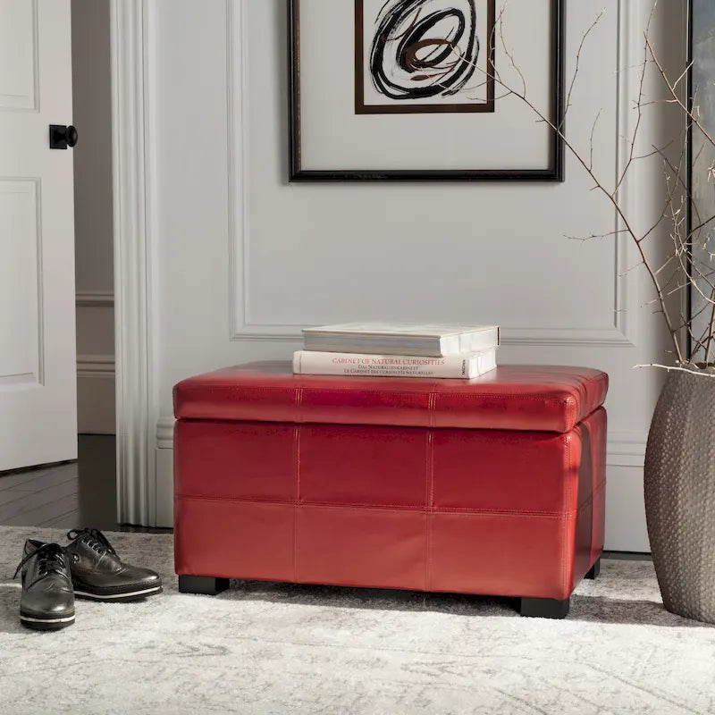 Tufted Brown Bicast Leather Storage Bench