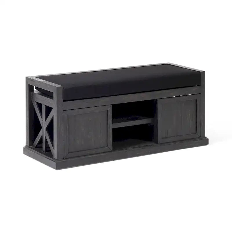 Modern Acacia Wood Storage Bench with Cushion