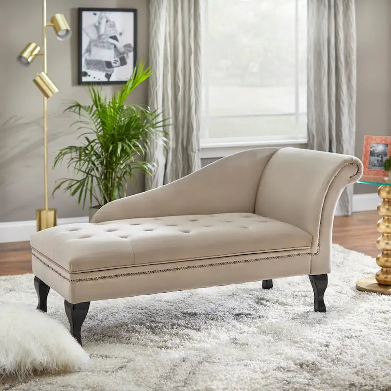 Storage Chaise with Velvet Upholstery, Tufted Seat and Flip-Up Storage