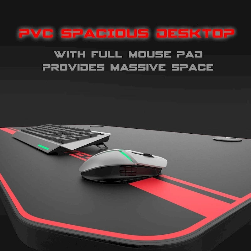 Ergonomic Gaming Desk T-Shaped Office PC Computer Desk with Full Desk Mouse Pad, Handle Rack, Cup Holder Headphone Hook