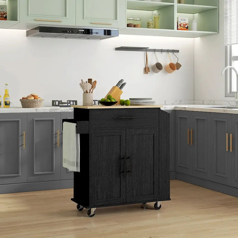 Kitchen Island with Storage, Rolling Kitchen Cart with AC Outlets and USB Ports