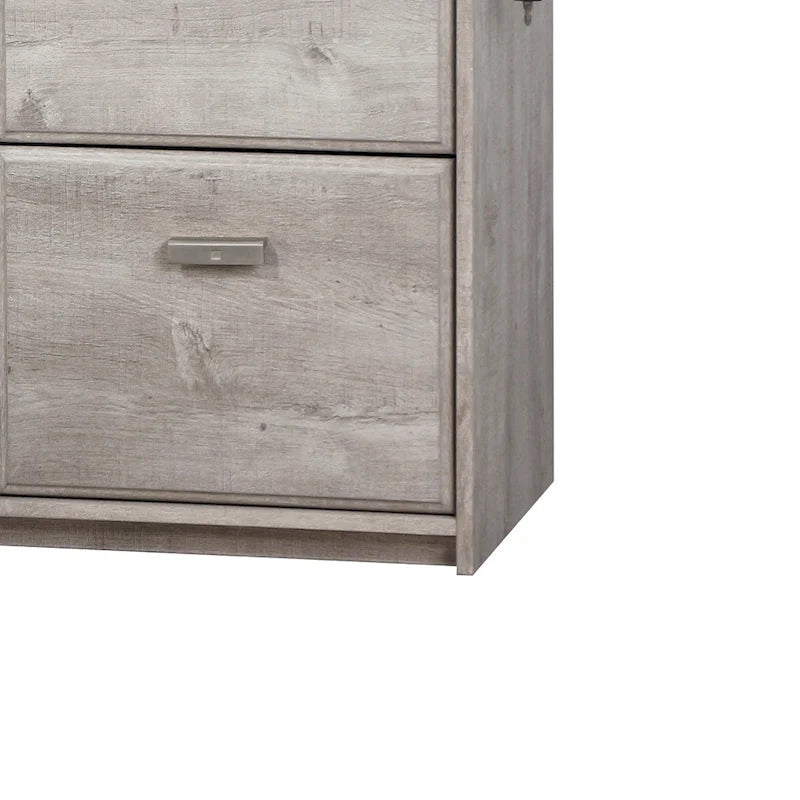 Two-Drawer File Cabinet with Shelves and Cord Management Openings, Rustic Oak