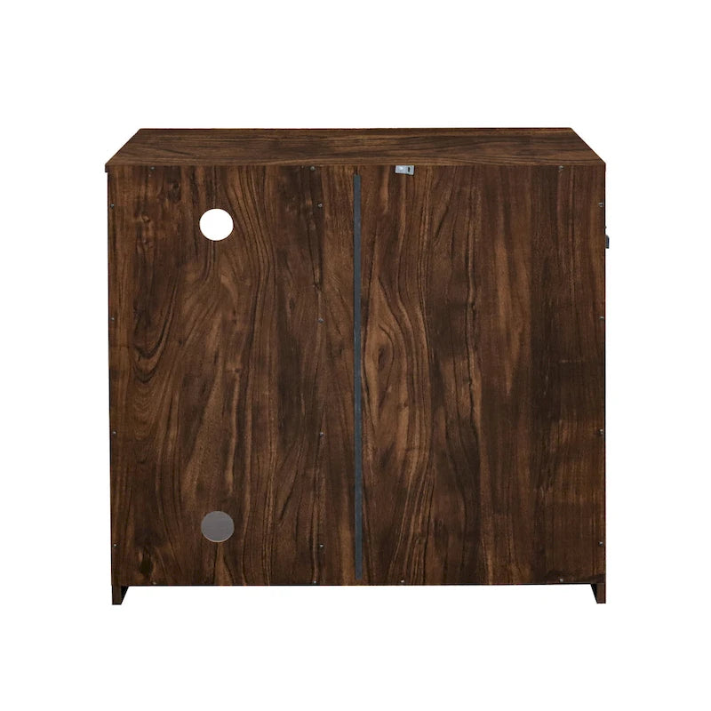 Two-Drawer File Cabinet with Shelves and Cord Management Openings, Rustic Oak