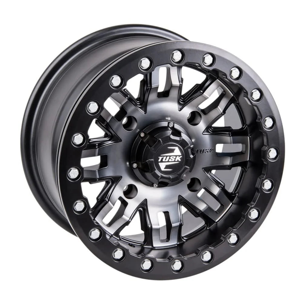 (Lot de 4) Jantes Beadlock Tusk Teton 4/156 15x10 5.0 + 5.0 Gris canon/Noir pour Polaris RZR XP 1000 Desert Edition 2015