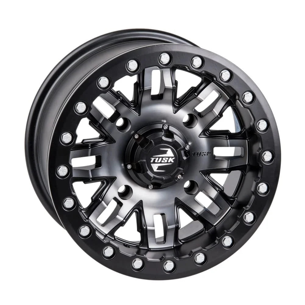 (Lot de 4) Jantes Beadlock Tusk Teton 4/156 15x10 5.0 + 5.0 Gris canon/Noir pour Polaris RZR XP 1000 Desert Edition 2015
