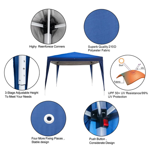 10 x 10 Easy Set up Canopy Tent, Waterproof UV Coated Shade Shelter Wedding Tent w/4 Removable Sidewalls, Folding Outdoor Gazebo Tent w/Carry Bag for Garden Beach Pool BBQ, Blue, S11208