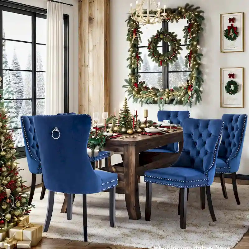 Ensemble de 6 chaises de salle à manger, chaises de cuisine de luxe en velours rembourré avec assise et dossier matelassés et pieds en bois massif - N/A